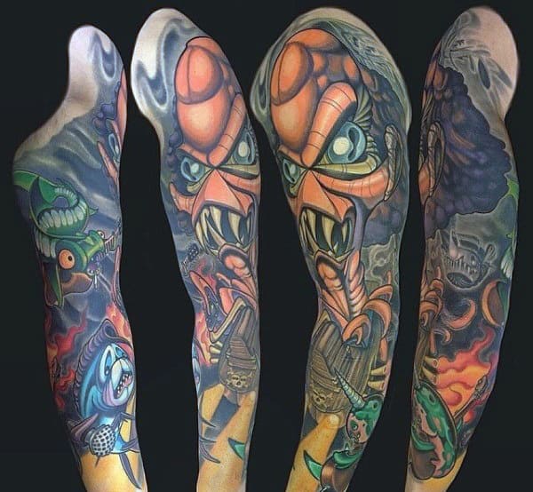 Dazzling New School Tattoo Male Full Sleeves