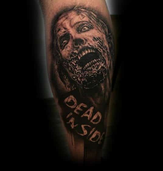 Dead Inside Guys Zombie Forearm Tattoo