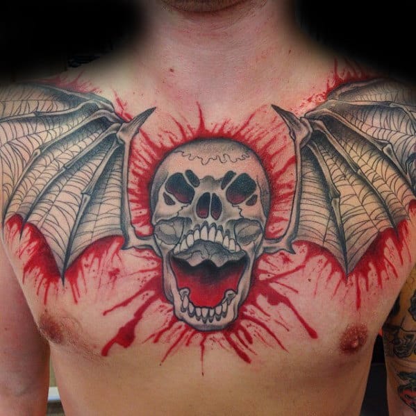 Deathbat Avenged Sevenfold Blood Paint Splatter Mens Chest Tattoo