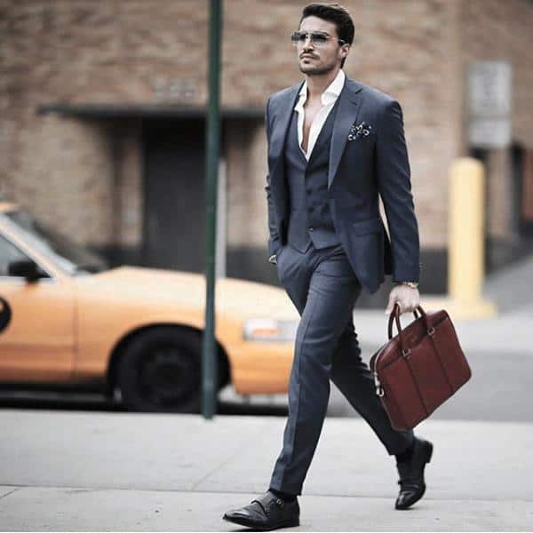 Debonair Male Navy Blue Suit Fashion Styles With No Tie