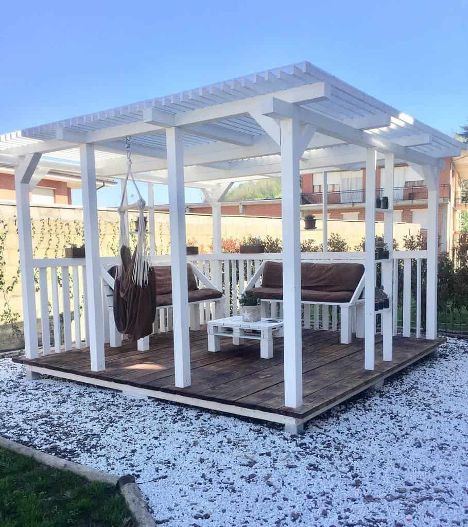 wood deck with white pergola 