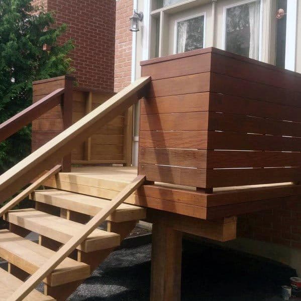 wood board deck railing small backyard deck
