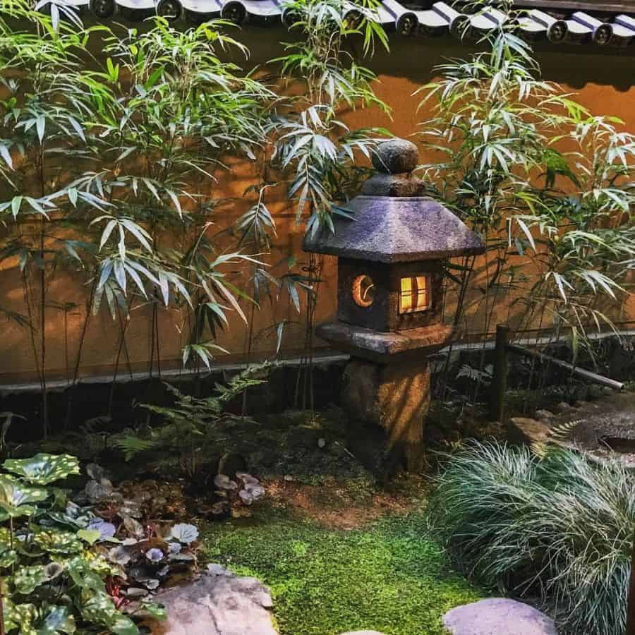 small stone lantern in zen garden ideas 