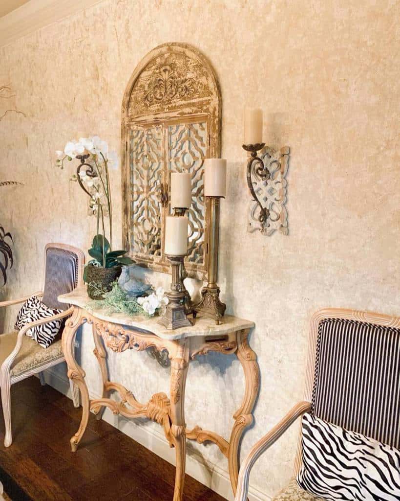 country style living space table and chairs candlesticks 