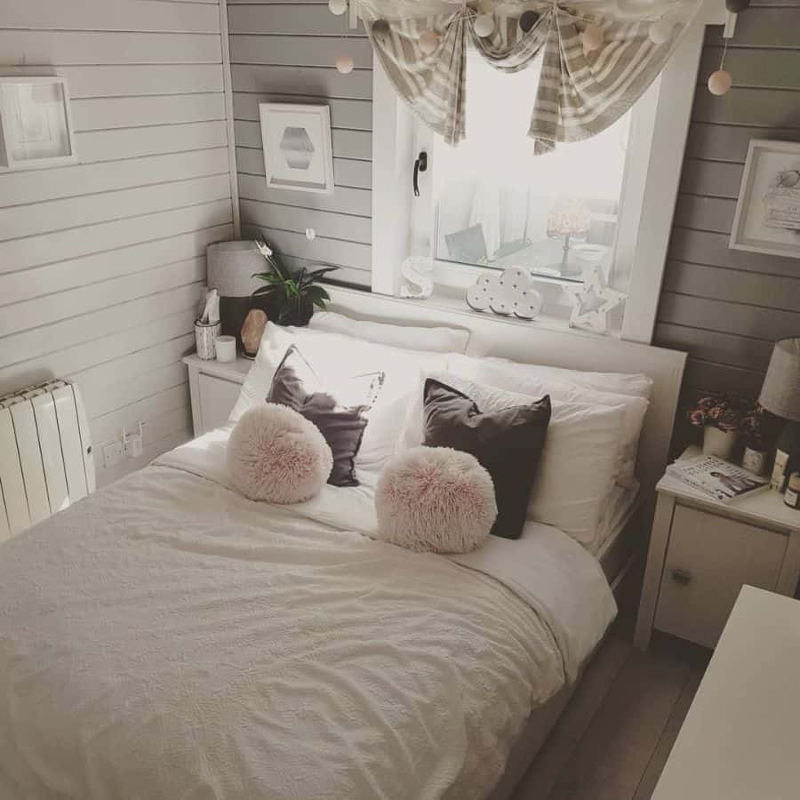 gray shiplap wall bedroom