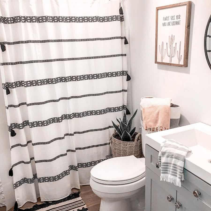 simple rustic bathroom wicker planter pattern design shower curtain