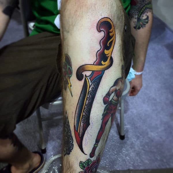 Decorated Dagger Tattoo Male Forearms