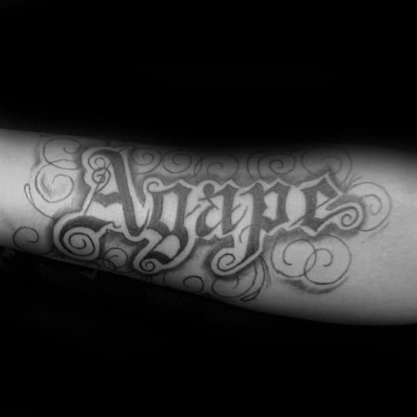 Decorative Agape Mens Inner Arm Tattoo Design Inspiration
