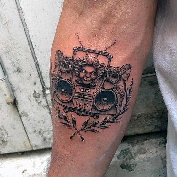 Decorative Boombox Mens Forearm Tattoo Designs