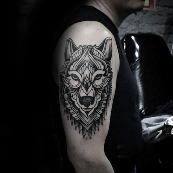 Decorative Guys Geometric Wolf Upper Arm Tattoo