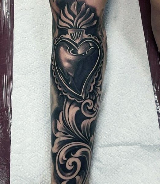 Decorative Heart Forearm Sleeve Mens Tattoos