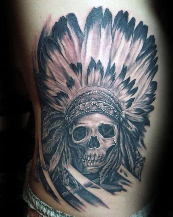 Decorative Indian Skull Rib Cage Tattoos For Guys