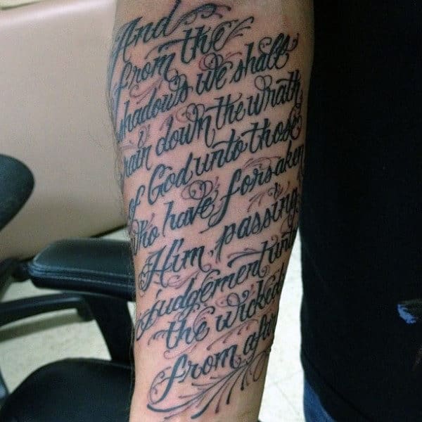 Decorative Inner Forearm Scripture Tattoos For Men