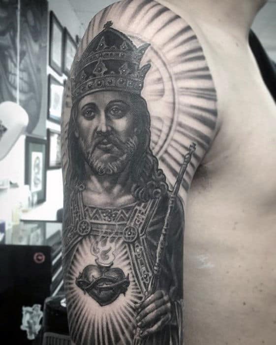 Decorative Jesus Arm Tattoo On Gentleman