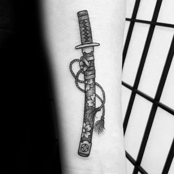 Decorative Katana Guys Small Inner Forearm Tattoos