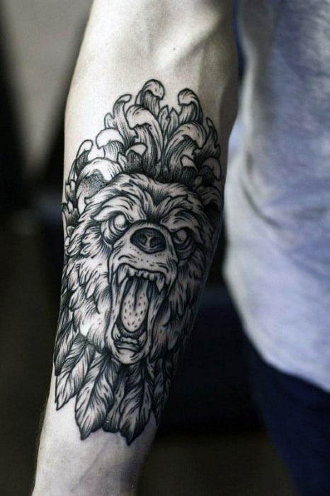 Decorative Lion Guys Forearm Tattoo Ideas