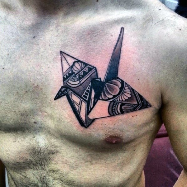 Decorative Mens Origami Bird Chest Tattoos