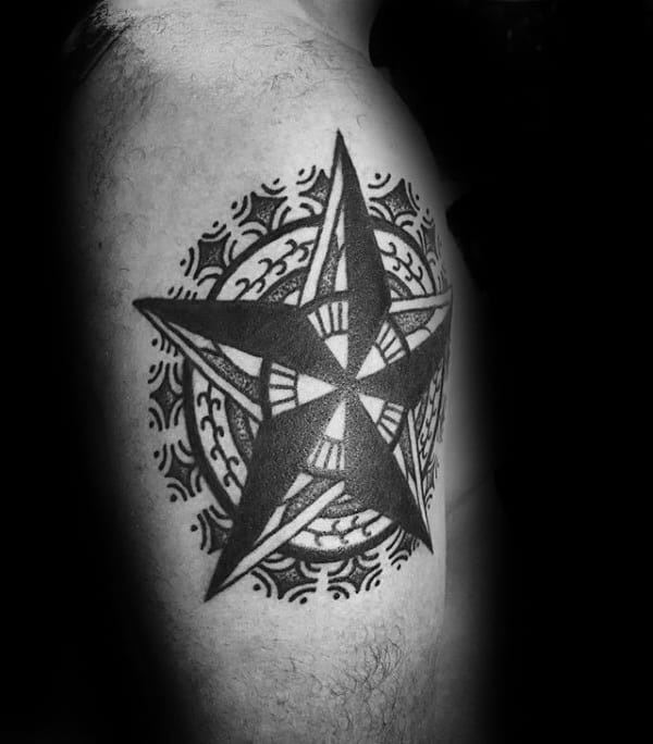 Decorative Nautical Star Guys Tattoo On Leg Calf
