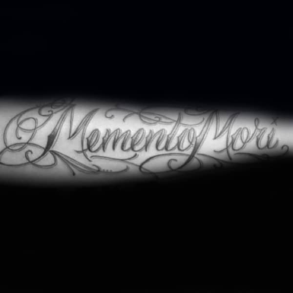 Decorative Ornate Font Memento Mori Male Word Outer Forearm Tattoos