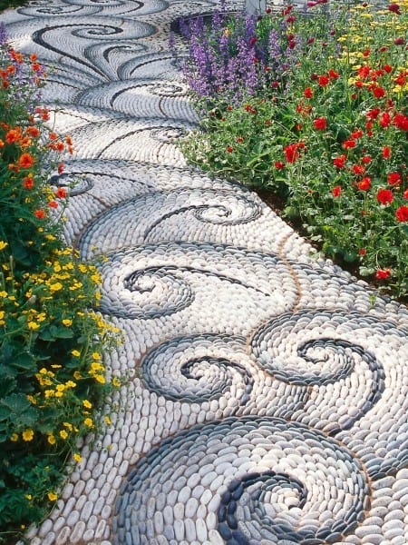 decorative pebble pattern walkway