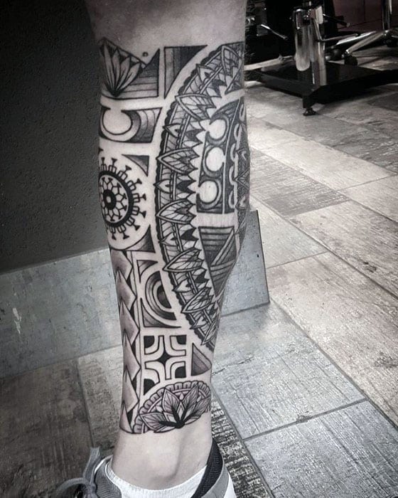Decorative Polynesian Tribal Leg Tattoos For Men