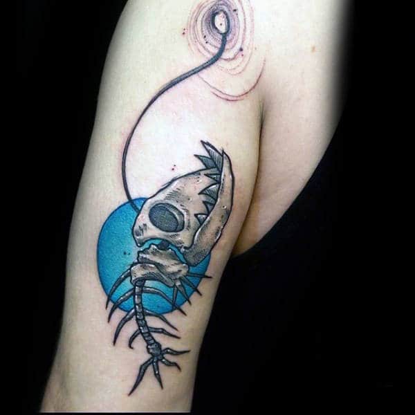 Deep Sea Fish Skeleton Mens Tricep Tattoo Designs