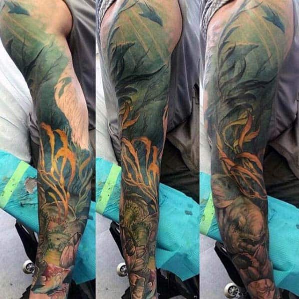 Deep Sea Guys Ocean Themed Sleeve Tattoo Inspiration