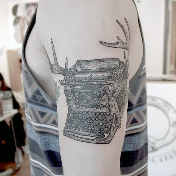 Deer Antler Typewriter Mens Arm Tattoo Ideas