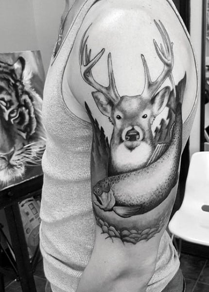 Deer Hunter Tattoo For Gentlemen On Arm