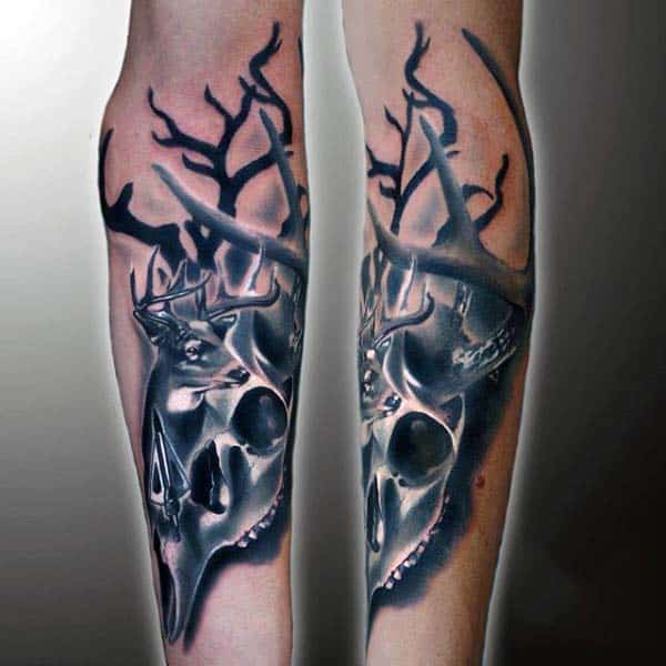 Deer Skull Shaded Archery Tattoo Designs For Males
