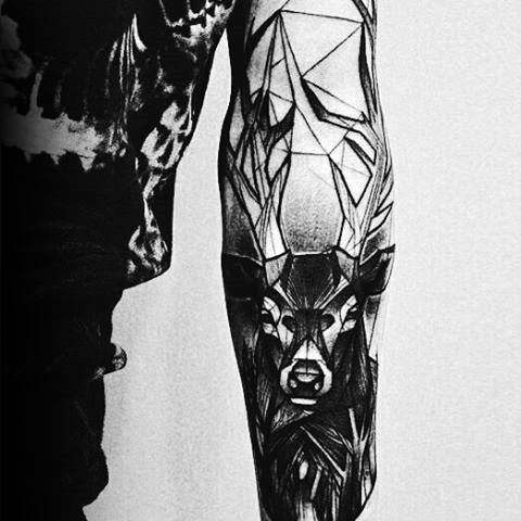 Deer With Geometric Design Guys Unique Forearm Tattoo