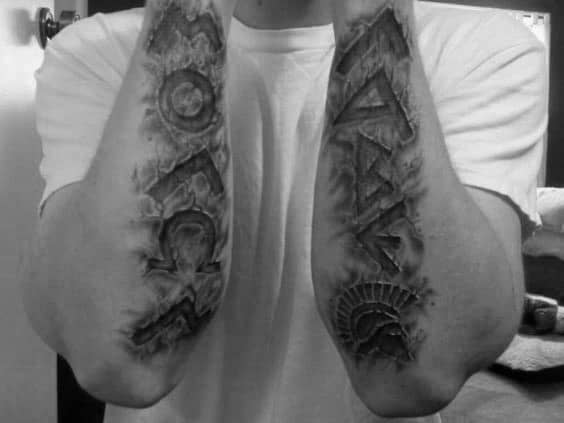Defiant Molon Labe Written In Stone Mens Forearm Tattoos