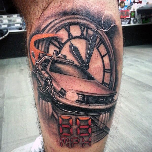 Delorean Car Back To The Future Mens Leg Tatoos