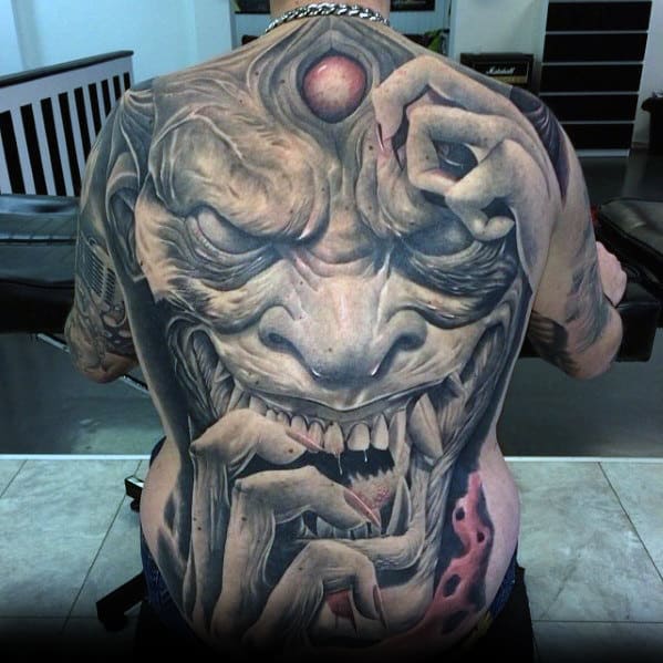 Demon Portrait Guys Badass Back Tattoo