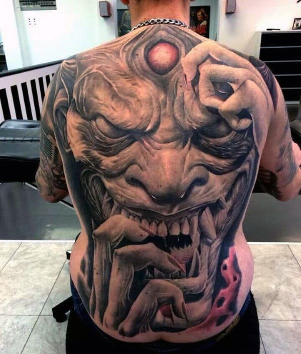 Demonic Crazy Full Back Tattoos For Men