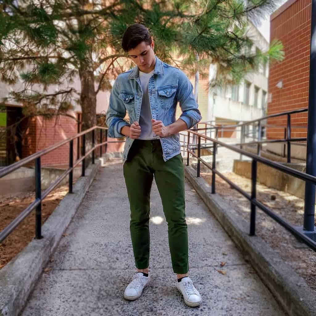 Denim Jacket Green Pants Outfit