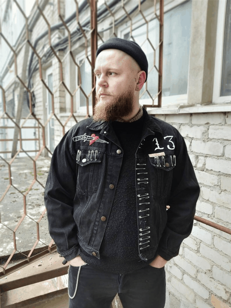 Jean jacket with safety pins