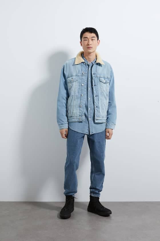 denim jacket with fleece trim