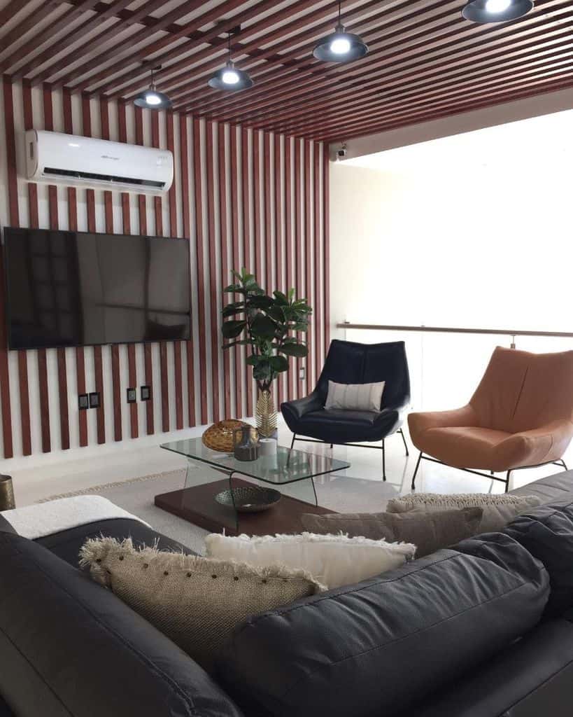 wood panel wall design tv room 