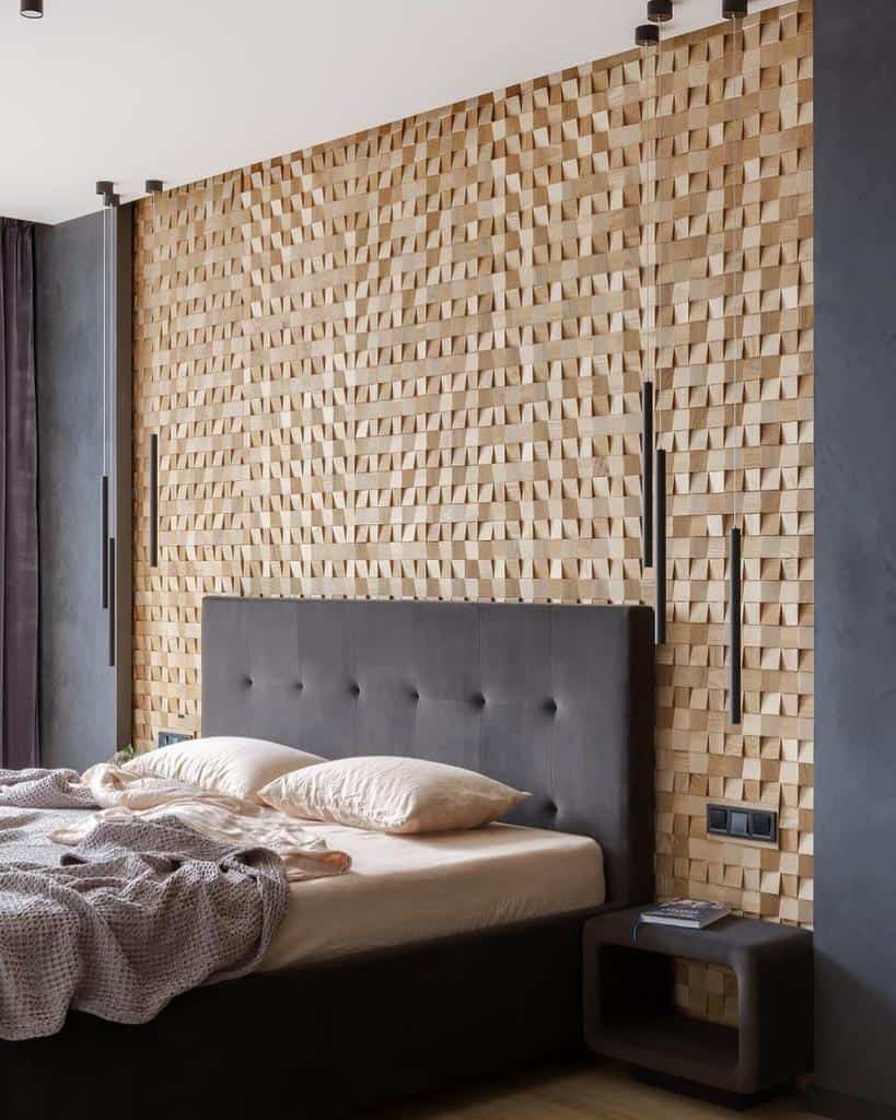 wood paneling wall design bedroom