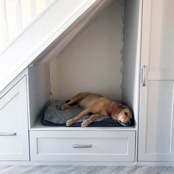 under stairs dog bed white cabinets