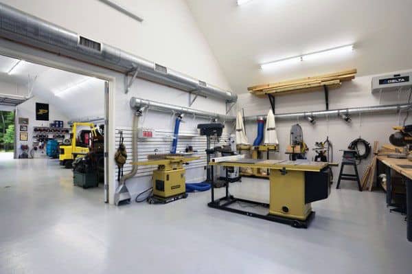 large garage workshop saw polished floor