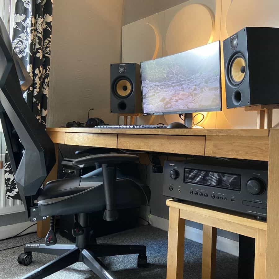 basic wood desk computer setup