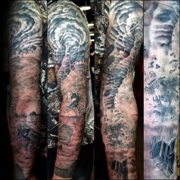 Destructive Mens Full Sleeve Tornado Tattoo Designs