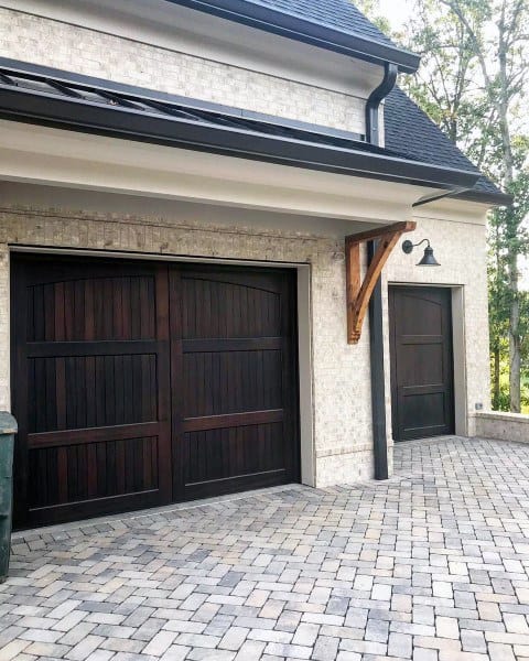 Detached Garage Ideas With Stained Brown Wood Door