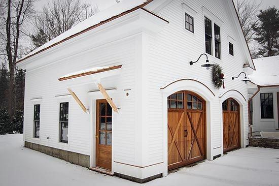 Detached Garage Wood Door With White Painted Exterior Ideas