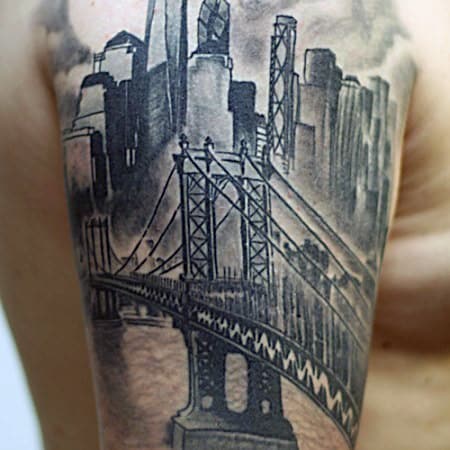 Detaield Mens Bridge City Skyline Tattoo Half Sleeve