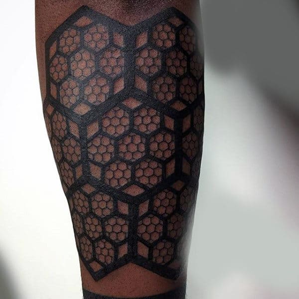 Detailed Art Work Hexagonal Honeycomb Tattoo Male Forearms