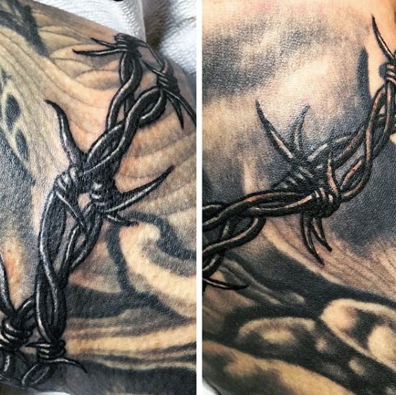 Detailed Barbed Wire Shaded Mens Tattoo Design Inspiration