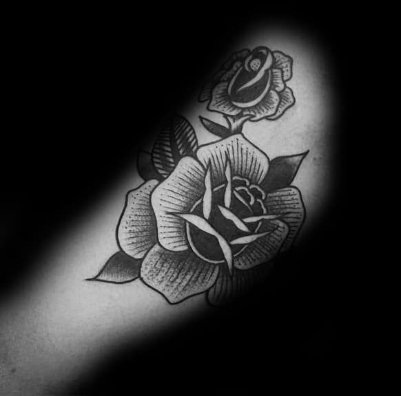 Detailed Black Rose Male Tattoo On Arm